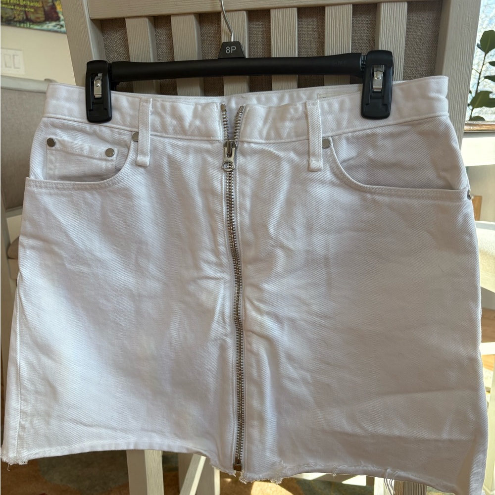 rag & bone White Denim Mini Skirt with Front Zip
